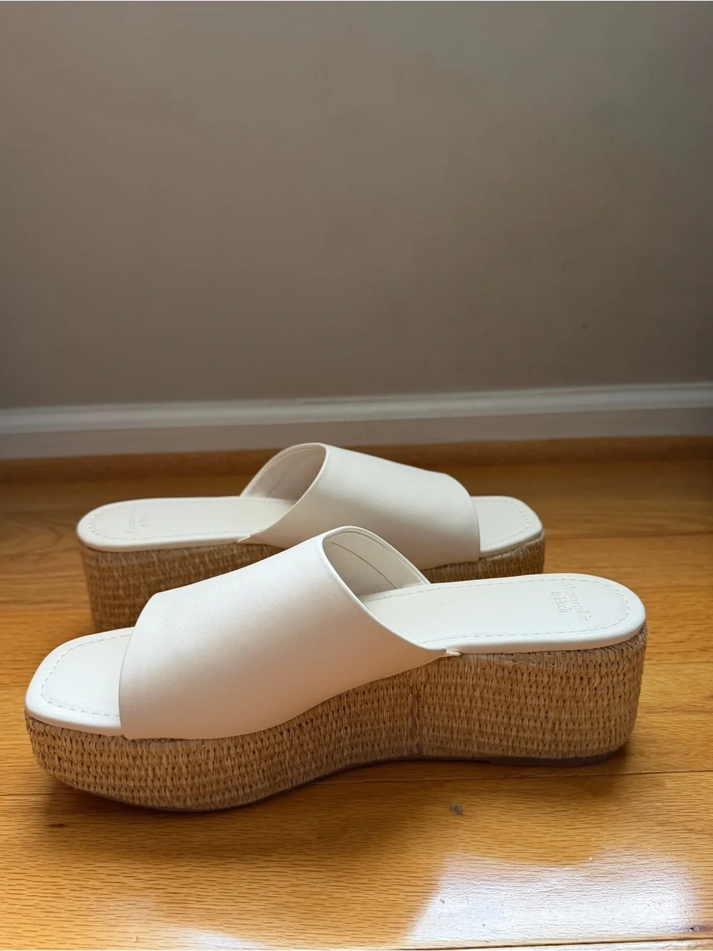 Leather Cream Platform Espadrille Slide Sandals
